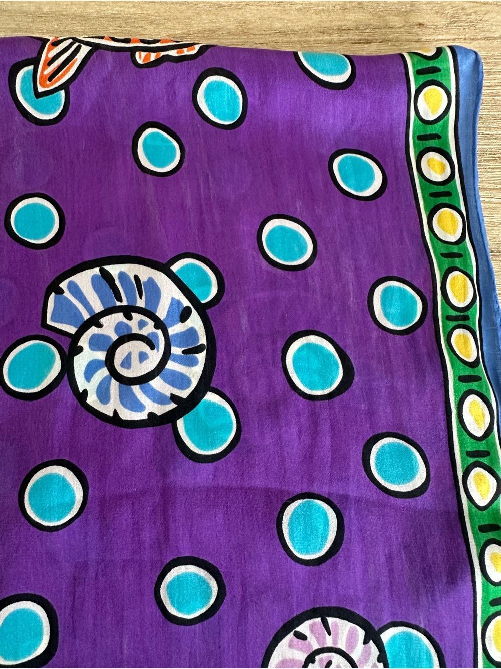 VTG Echo Silk Scarf Blue Green Seashell Starfish Nautical Coastal Pop Art Oblong - Picture 6 of 7